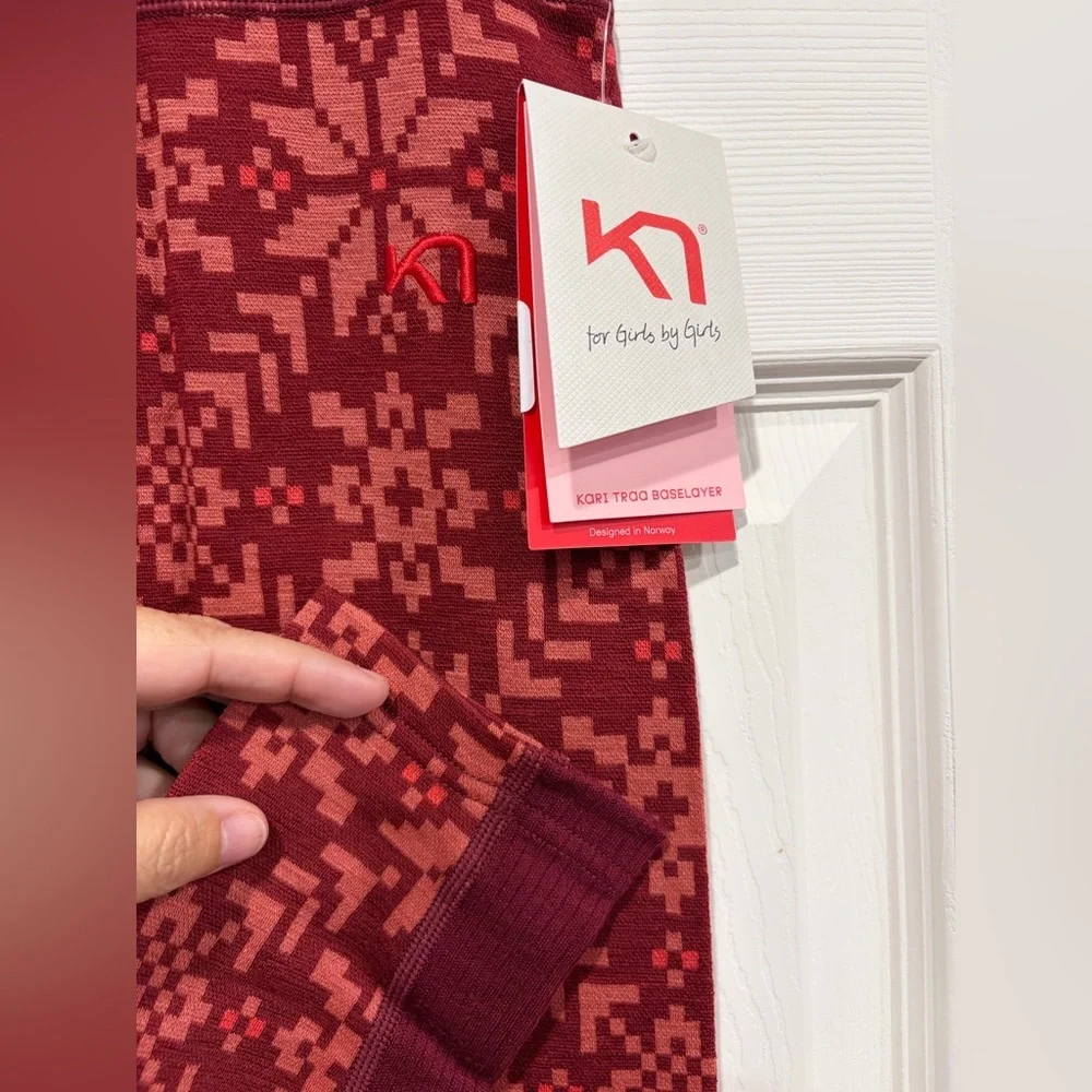 Kari Traa Women's XL Edith 220g Wool Pants Red Pattern NWT Base Layer High Waist - Picture 4 of 8